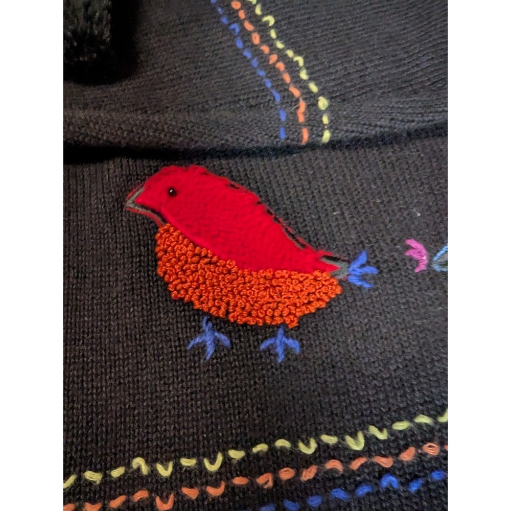 Vintage Great Cavalier Bird Novelty Cardigan Sweater Black M Furry Embroidered - Picture 15 of 16